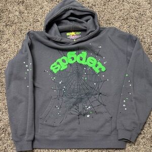SP5DER (Spider) Gray Hoodie with Green Graphic